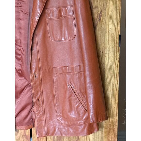 Reed Sportswear Cognac Leather Blazer Jacket size 46. 1970s Style Made in Turkey - Picture 3 of 10
